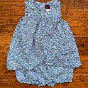 Tea Collection Baby Romper Dress, 12-18M, blue and turquoise